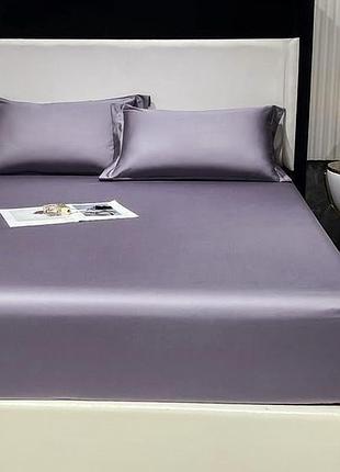 Набор простынь на резинке 180х200х20см +наволочки 50х70 2шт сатин тм ярослав №2 серо-лиловый