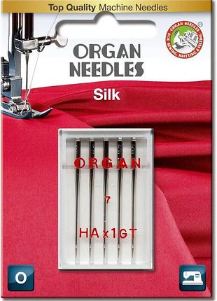 Голки швейні для шовку organ silk №55 для побутових швейних машин блістерна упаковка 5 штук (7031)