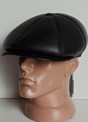 Кепка мужская натуральная кожа decard осень зима классическая восьмиклинка тёплая чёрная уши искуственнный мех