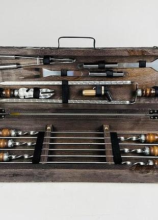 Набор шампуров в кейсе "bbq мини" в деревянном кейсе, подарок мужчине, шефу, зятю, другу