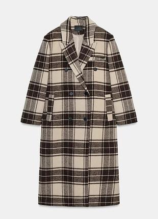 Удлиненное пальто из шерстяной ткани в клетку