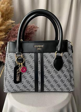 Женская сумочка guess, сумка шопер кожаная серая гесс через плечо