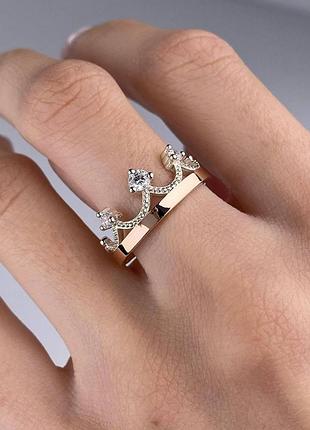Серебряное кольцо корона с золотом и фианитами