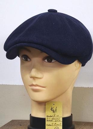 Кепка мужская восьмиклинка хулиганка вельветовая темно синий синя теплая comfort heads осень зима флис уши 61