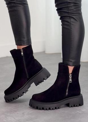 Ботинки зимние женские замшевые черные натуральная замша 16006
