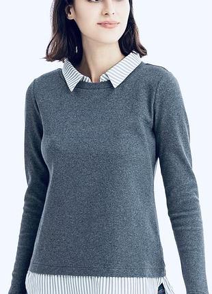 Джемпер з імітацією блузи у смужку сірий джемпер базовый женский с имитацией рубашки блузы