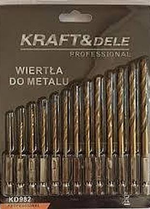 Набор титановых сверл по металлу (1.5-6.5 мм) 1/4" шестигранные 13 шт. kraft & dele kd982
