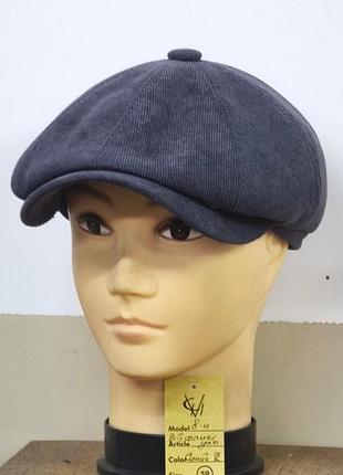 Кепка мужская восьмиклинка хулиганка вельветовая синий 2 синя теплая comfort heads осень зима флис уши 60