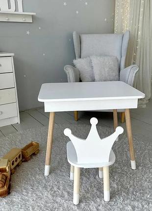 Детский столик и стульчик корона белый. столик с нишей для карандашей и разукрашек