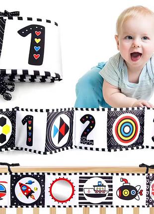 Развивающая книжка-бортик для новорожденных с черно-белыми контрастными изображениями и зеркальцем