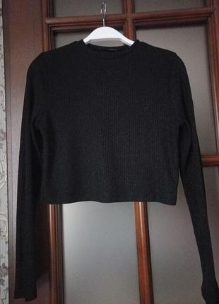 Лонг подростковый черного цвета в рубчик с люрексовой нитью