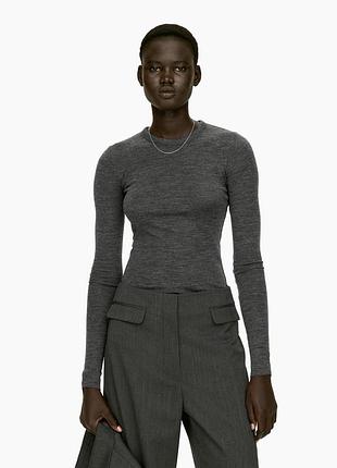 Серый базовый лонгслив лонгслив шерсть