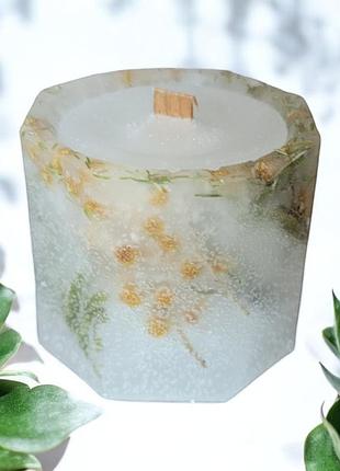 Восьмиугольная свеча с мимозой и деревянным фитилем, с ароматом бабл-гам