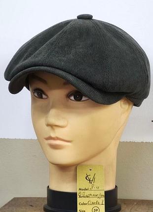Кепка мужская восьмиклинка хулиганка вельветовая олива 1 оливковый теплая comfort heads осень зима флис уши 62