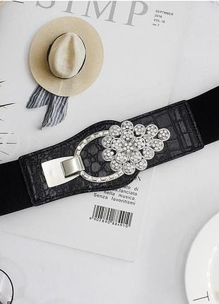 Женский ремень тканевой черный (резинка)( 4197 )