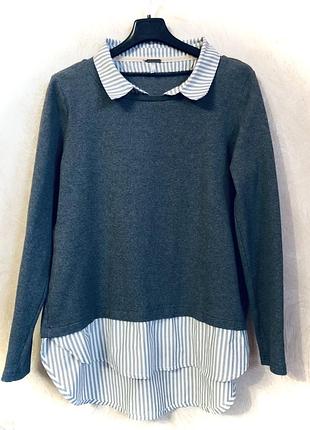 Сорочка комбінована зі светром унісекс сіра у смужку рубашка со свитером комбинированная серая