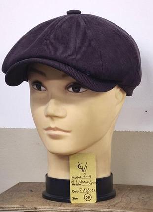 Кепка чоловіча восьмиклинка хуліганка вельветова темно-коричневий мік тепла comfort heads осінь зима фліс вуха 58