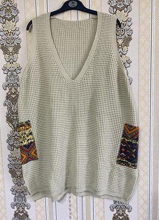 Стильна в'язана туніка без рукавів, бежевий жилет туніка