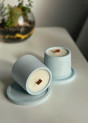 Набор ароматических соевых свечей в гипсовых кашпо minimal на подставке 2шт orgazmiс