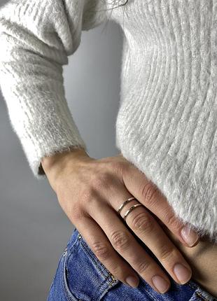 Кольцо серебряное дуэт линий, двойное кольцо в стиле минимализм, серебро 925 пробы, регулируемый размер 15-17