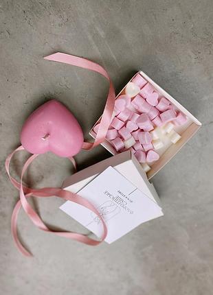 Набор соевая свеча сердце с мини-саше (30шт) с эфирными аромамаслами ручной работы pine colada