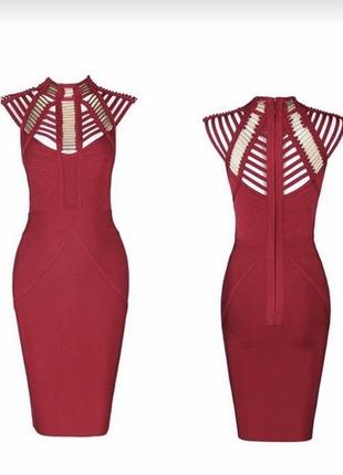 Шикарне бандажну сукню "herve leger" марсала з металевими вставками2 фото