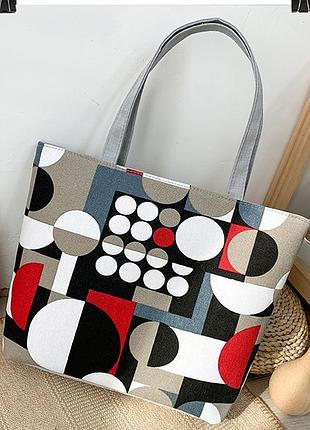 Сумка женская тканевая с абстрактным рисунком, одно большое отделение сумка - шоппер пляжная сумка