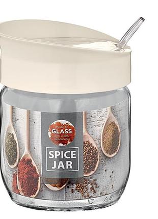 Vt-161010 емкость стеклянная для специй с ложкой vittora, 425 мл, белая