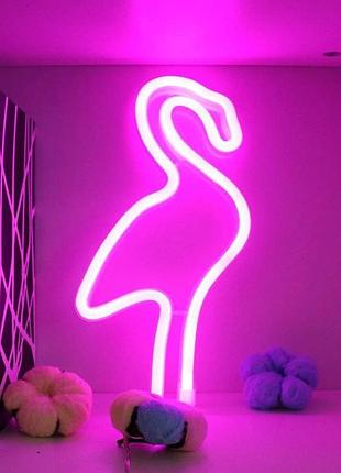 Настенный неоновый светильник ночник фламинго розовый