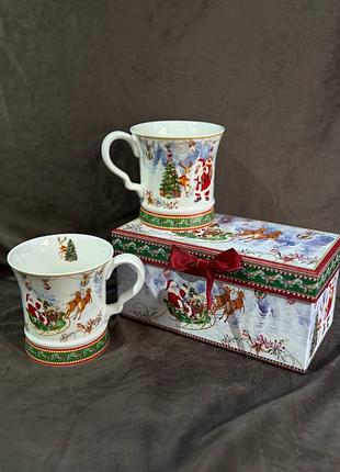 Набір чашок новорічних home santa керамічні в подарунковій коробці 2 шт 280 мл r36272