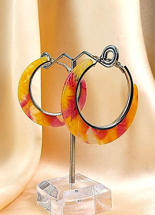 Сережки жіночі кільця кольорові бруштинові -рожеві