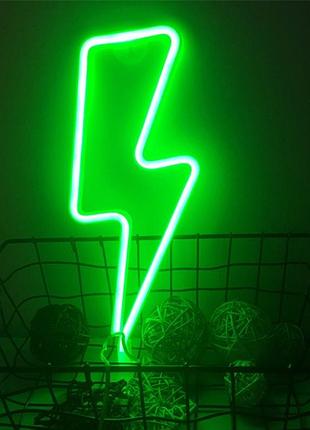 Настенный неоновый светильник ночник молния зеленая