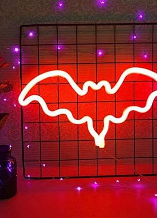 Настенный неоновый светильник ночник кажан летучая мышь красная