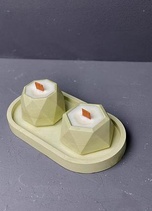 Набор ароматических соевых свечей в гипсовых кашпо mini на подставке citrus & wood