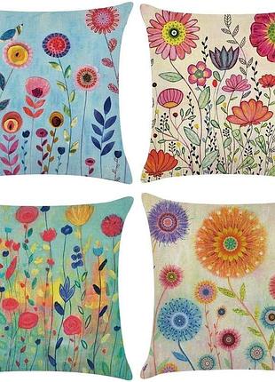 Набор из 4 наволочек cowork с цветочным принтом, 45x45 см, хлопково-льняные, декоративные для дивана.