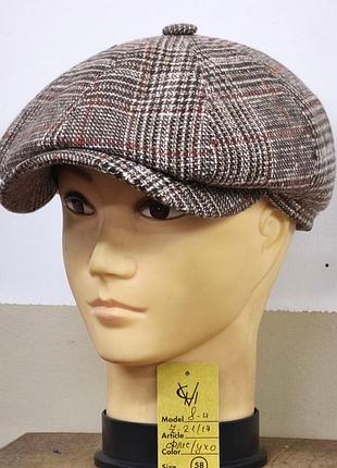 Кепка вовняна чоловіча восьмиклинка тканина букле 21/17 вовна тепла comfort heads осінь зима фліс вуха 58