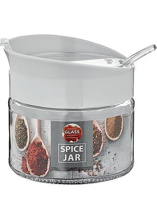 Vt-161004 емкость стеклянная для специй с ложкой vittora, 300 мл, серая