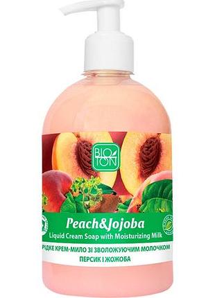Жидкое крем-мыло bioton cosmetics персик и жожоба с увлажняющим молочком дозатор 500 мл