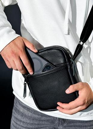 Барсетка через плече чоловіча skill zero (чорна) сумка-мессенджер із натуральної шкіри