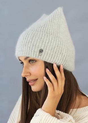 Шапка с отворотом "кошка" (5511) светло-серый