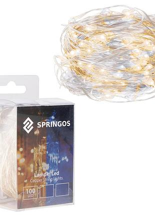 Гирлянда на батарейках springos 9.9 м 100 led cl0024 cold white/warm white