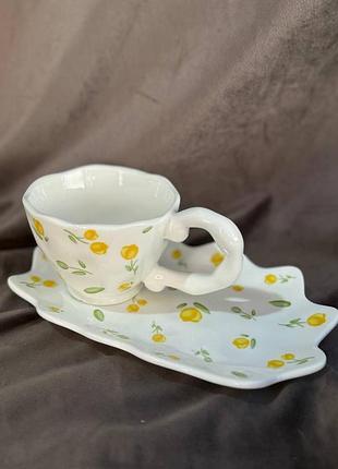 Чашка з блюдцем elisey лимонне цвітіння керамічна 150 мл білий