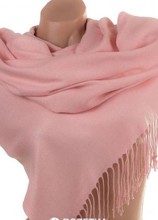 Кашемировый однотонный палантин с бахромой цвет розовый