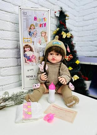 Лялька реборн 52 см з аксесуарами – реалістична ігрова лялька з м’яким волоссям, одягом та пляшечкою