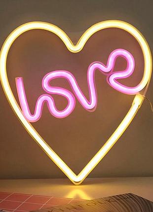 Настенный неоновый светильник ночник love сердце жовто розове