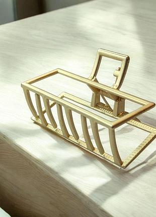 Заколка краб для волосся металевий прямокутний 3х7 см золотистий