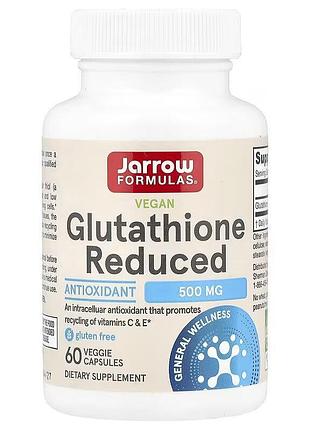 Глутатион, glutathione reduced, jarrow formulas, с пониженным содержанием, 500 мг, 60 веганских капсул