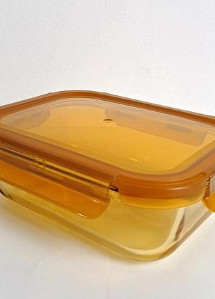 Vt-7863 пищевой контейнер стеклянный с пластиковой крышкой, прямоугольный янтарь vittora, 630 мл