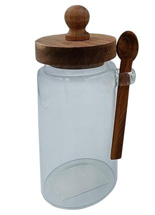 Vt-9273 емкость стеклянная с деревянной крышкой и ложкой vittora, 730мл