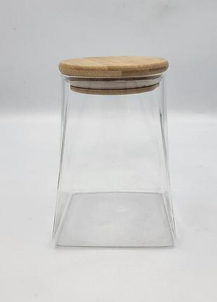 Vt-7905 емкость стеклянная с деревянной крышкой (трапеция) vittora, 500 мл